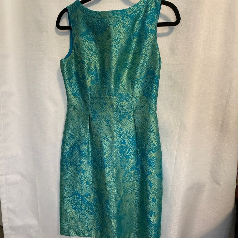 Elie Tahari Blue-Green Iridescent Sleeveless Silk/Viscose Dress